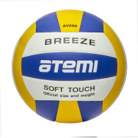 Мяч волейбольный Atemi BREEZE, синтетическая кожа Microfiber,син.-жёлт.-бел,18 п,клееный,окруж 65-67